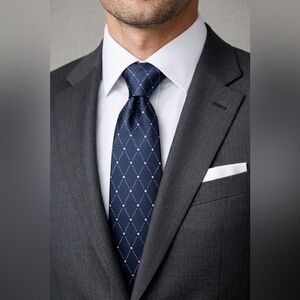 Armani Collezioni 100% Silk Tie Navy Blue Diamond Dot Pattern Made in Italy